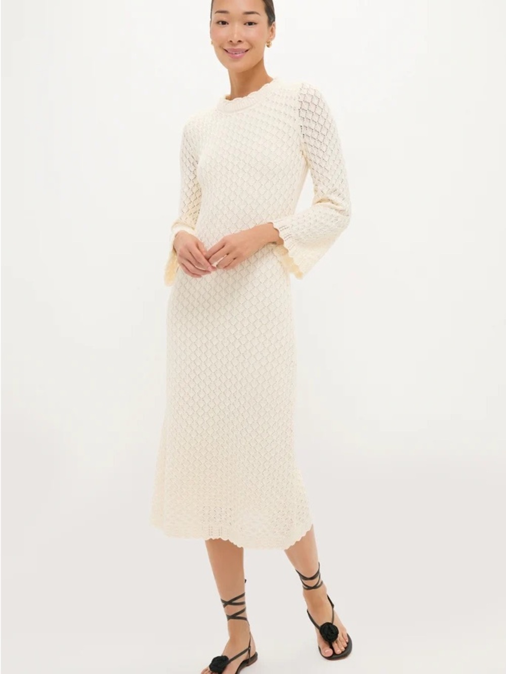 NWOT Hyacinth House Cream Pointelle Knit Colby Midi Dress - Picture 2 of 10